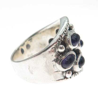 925 Sterling Silver Vintage Real Amethyst Modernist Oxidized Ring Size 6.5