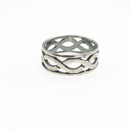925 Sterling Silver Vintage Infinity Woven Oxidized Band Ring Size 7.25