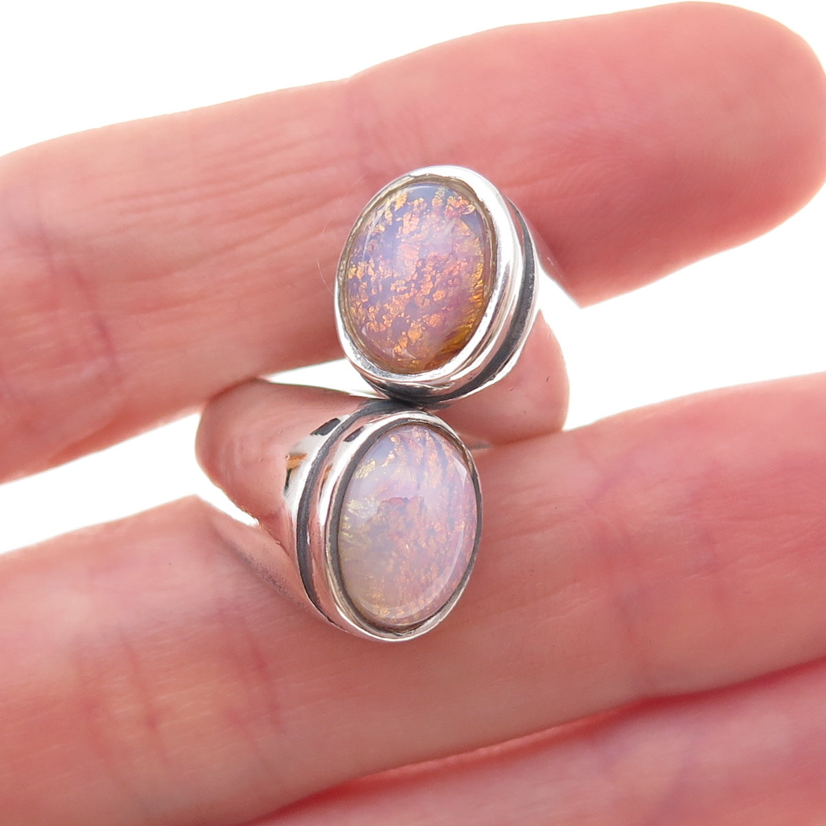 925 Sterling Silver Vintage Dragon Breath Opal Adjustable Bypass Ring Size 6