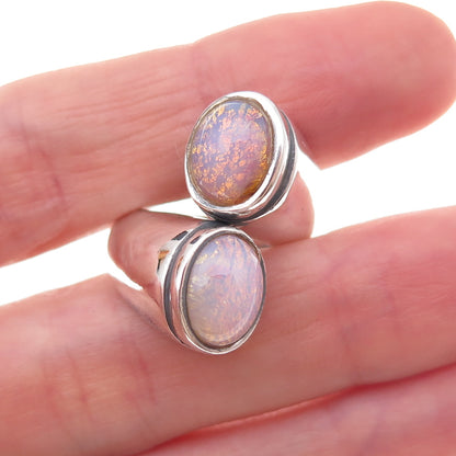 925 Sterling Silver Vintage Dragon Breath Opal Adjustable Bypass Ring Size 6