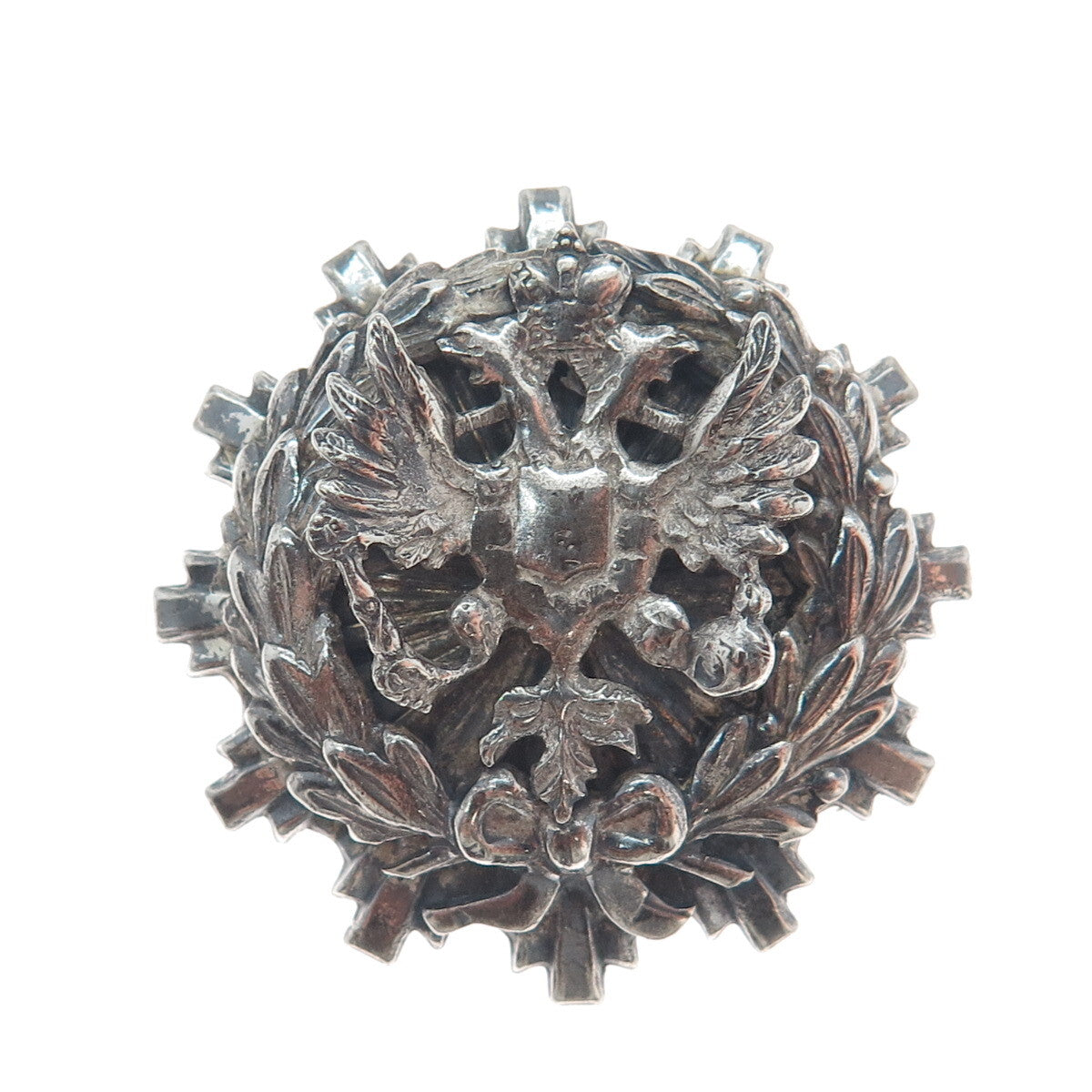 LISNER Silver-Tone Vintage 1950s Poland Double Headed Eagle Oxidized Pin Brooch