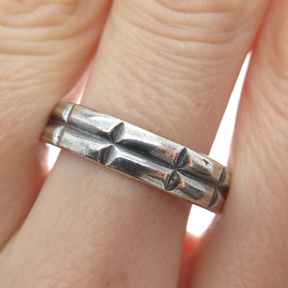 925 Sterling Silver Vintage 2-Row Bar Oxidized Band Ring Size 10.75