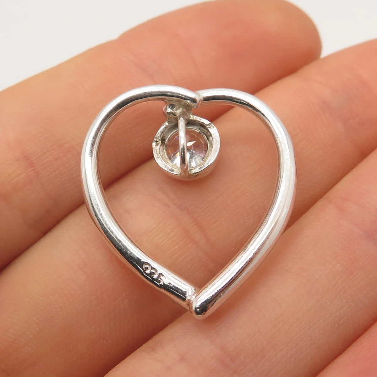 925 Sterling Silver Vintage C Z Heart Slide Pendant