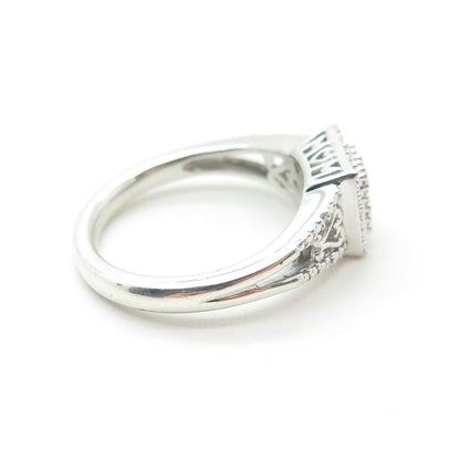 SUN 925 Sterling Silver Real Round-Cut Diamond Princess Square Ring Size 7.25