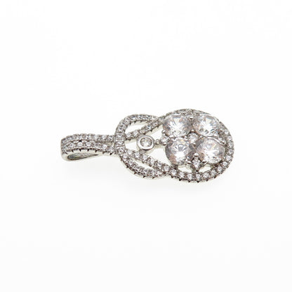925 Sterling Silver Round-Cut C Z Knot Teardrop Charm Pendant