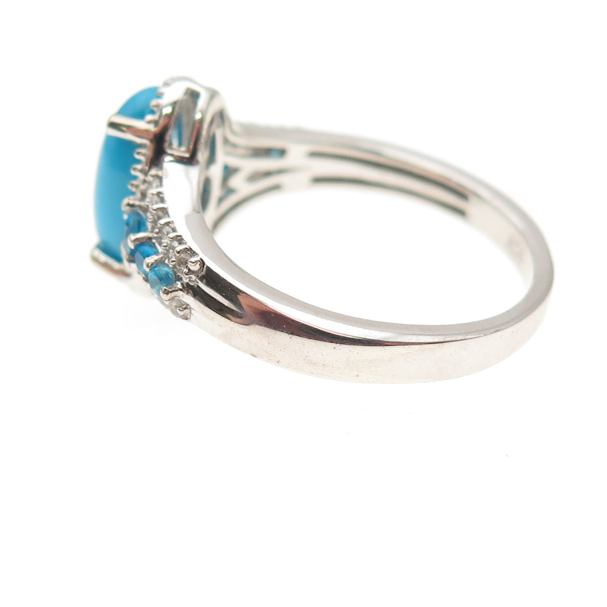 Chuck Clemency 925 Sterling Real Turquoise Apatite & White Topaz Ring Size 8.25