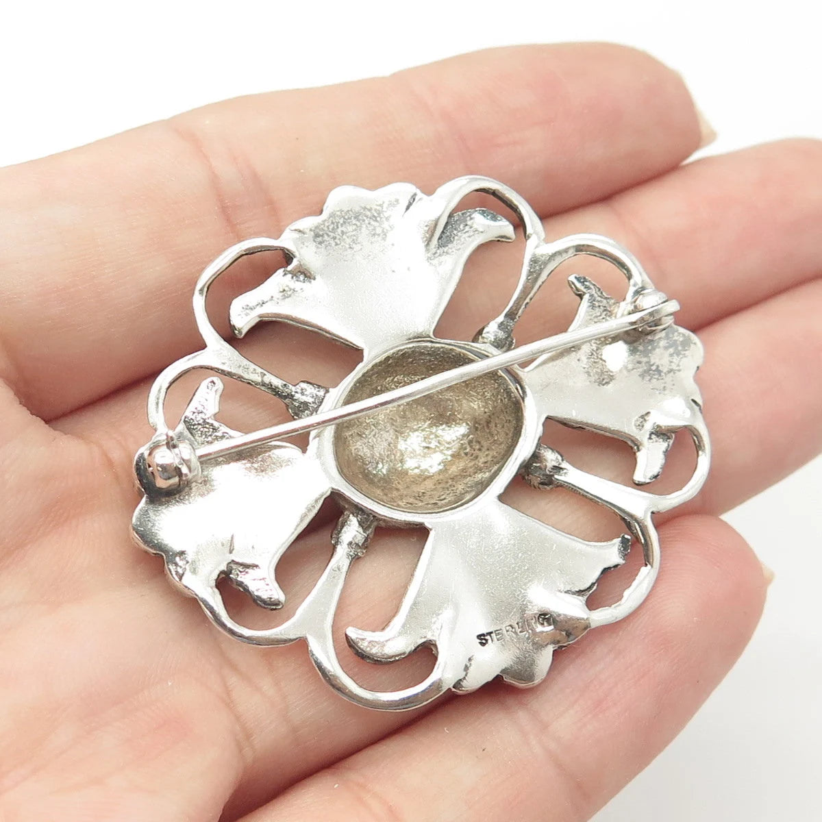 925 Sterling Silver Vintage Cross Floral Handcrafted Pin Brooch