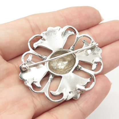 925 Sterling Silver Vintage Cross Floral Handcrafted Pin Brooch