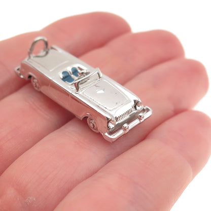 AE Art's Elegance Sterling Silver Vintage Enamel Convertible Car Movable Pendant