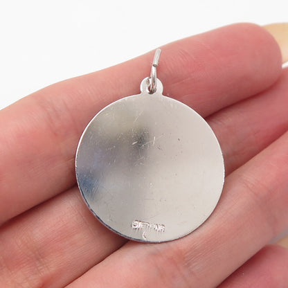925 Sterling Silver Vintage Pink C Z "To My Bridesmaid" Round Pendant