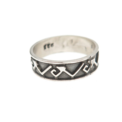 925 Sterling Silver Vintage Tribal Oxidized Band Ring Size 5