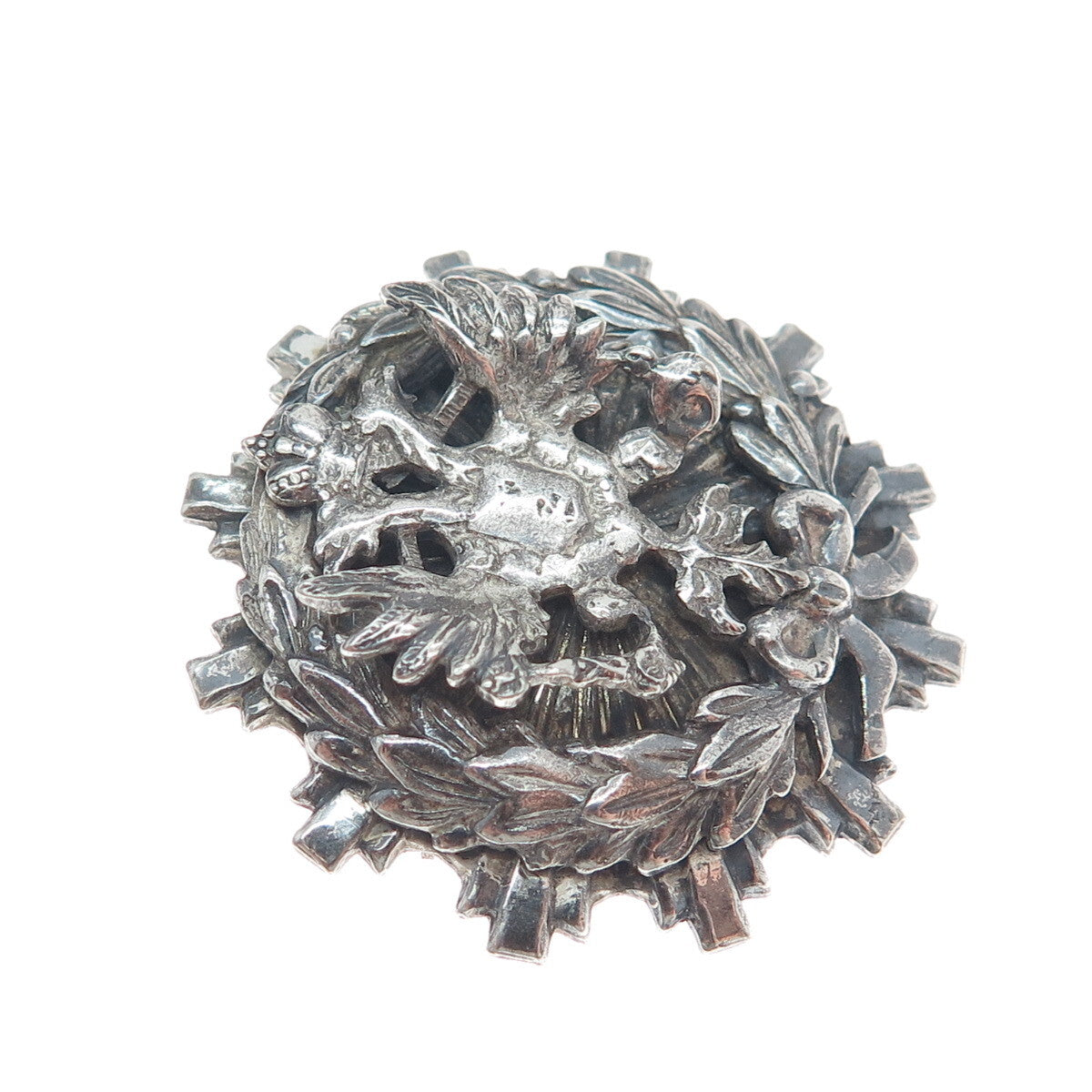 LISNER Silver-Tone Vintage 1950s Poland Double Headed Eagle Oxidized Pin Brooch