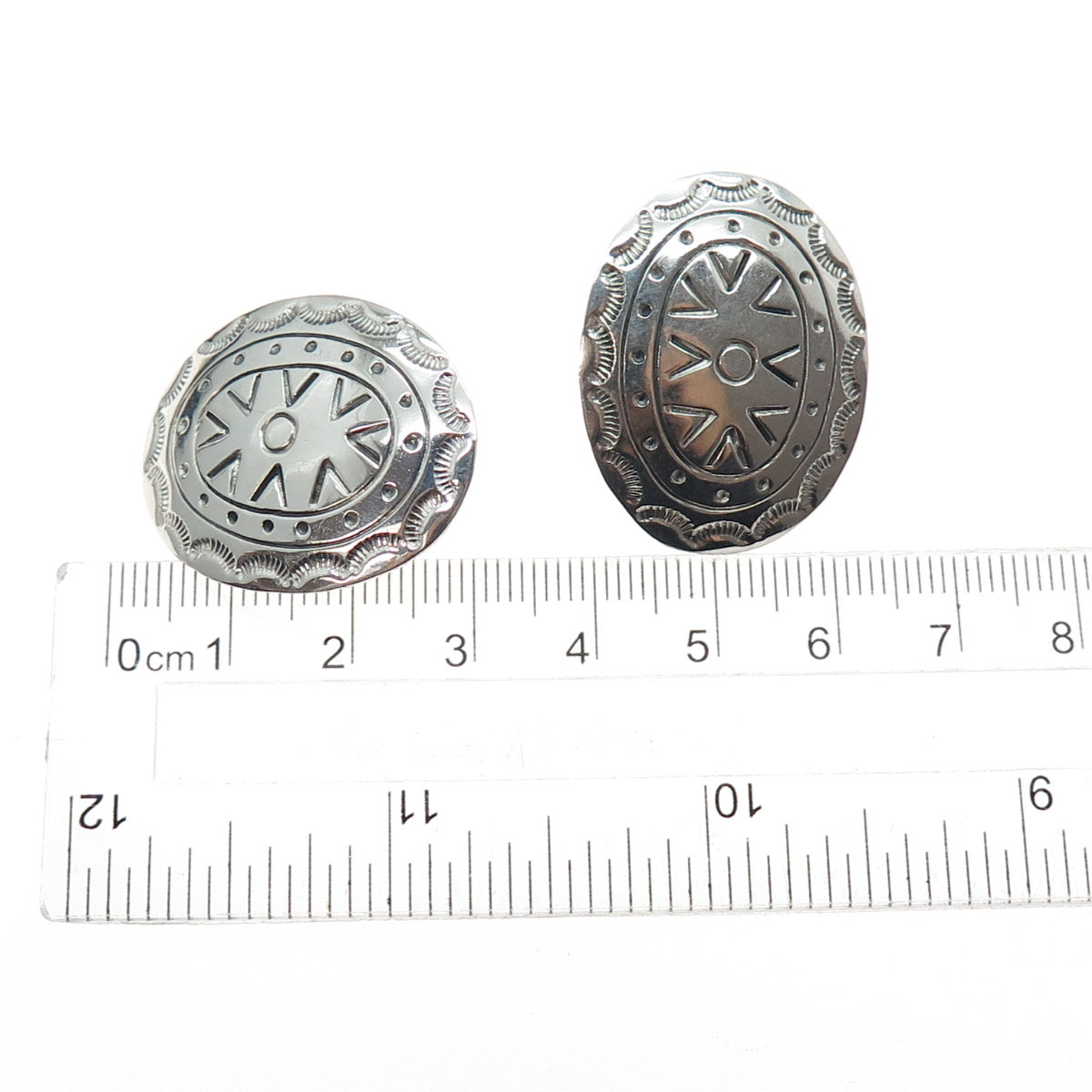 925 Sterling Silver Vintage Mexico Tribal Oval Earrings