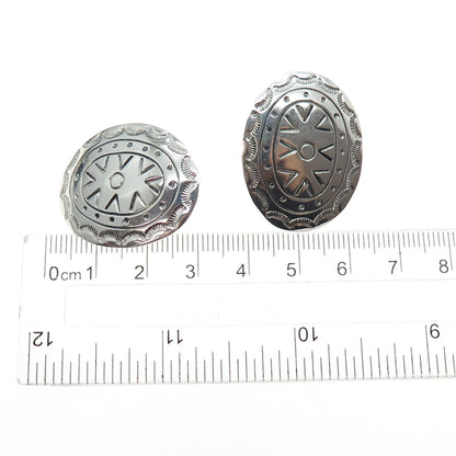 925 Sterling Silver Vintage Mexico Tribal Oval Earrings