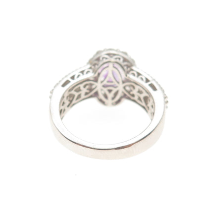 CHUCK CLEMENCY 925 Sterling Silver Real Amethyst & White Topaz Ring Size 6