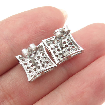 925 Sterling Silver Round-Cut C Z Princess Stud Earrings