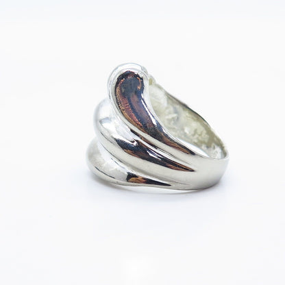 925 Sterling Silver Vintage HAN Ribbed Wide Ring Size 7.5