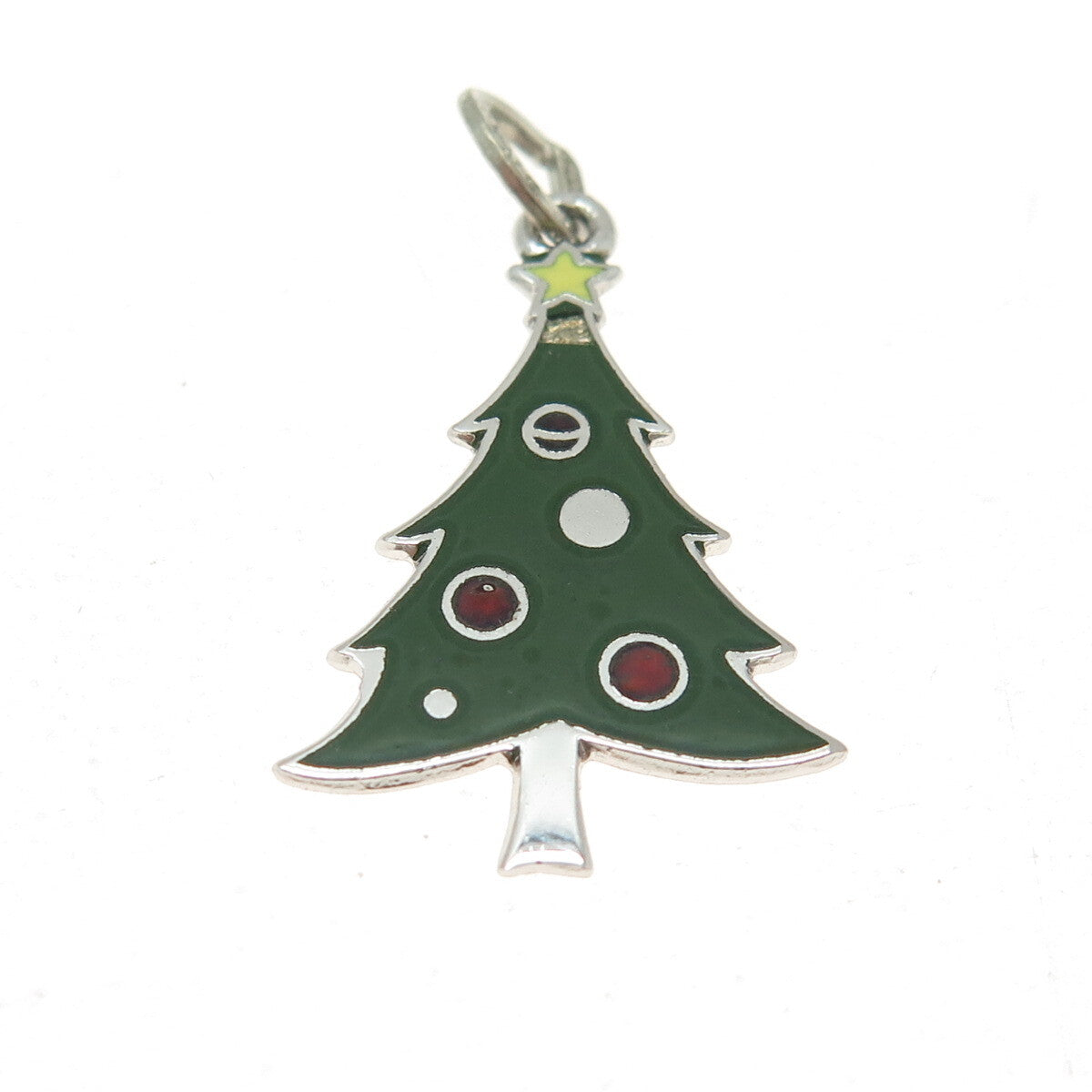 BEAU 925 Sterling Silver Antique Art Deco Enamel Christmas Tree Charm Pendant
