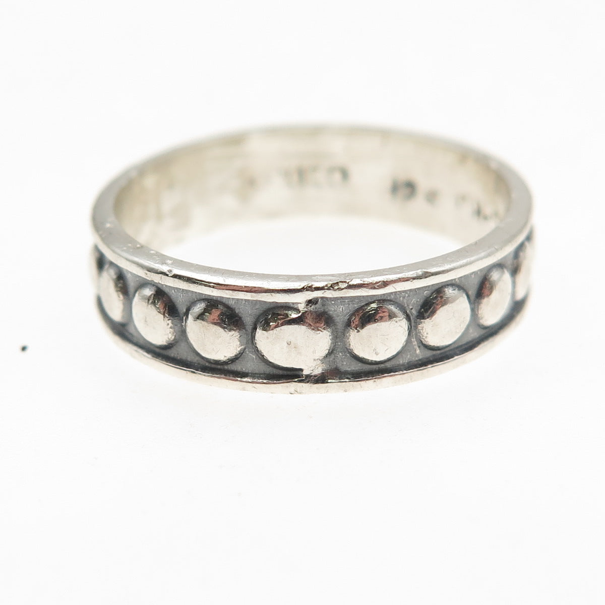 925 Sterling Silver Vintage Mexico Dotted Oxidized Band Ring Size 10.25