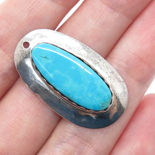 Old Pawn 925 Sterling Silver Vintage Lone Mountain Turquoise Tribal Pendant
