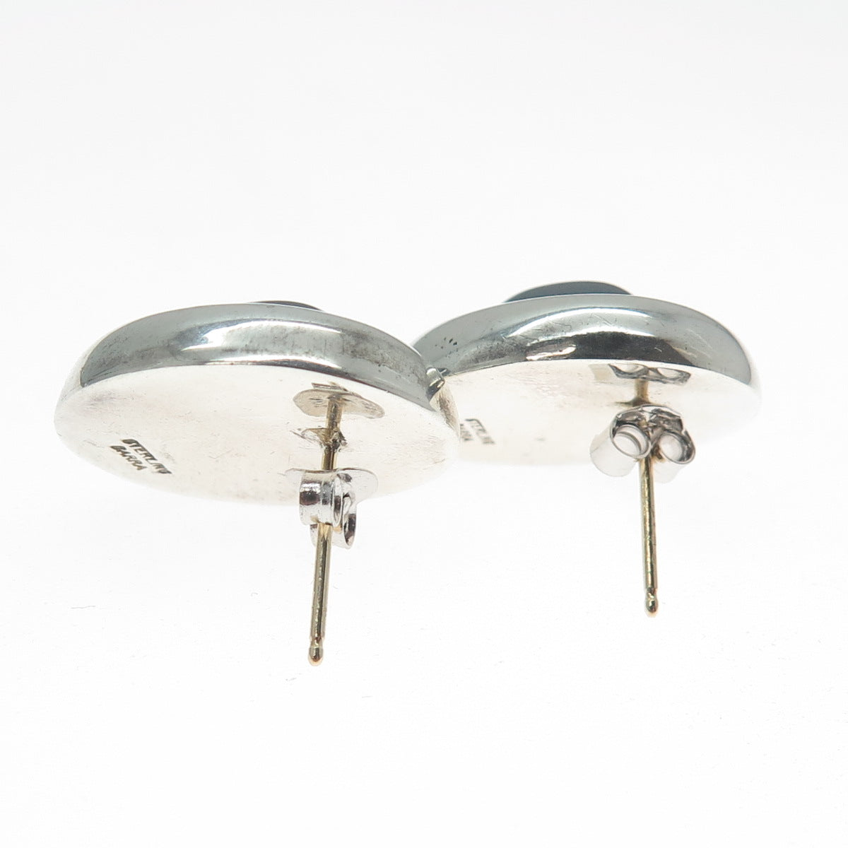 BARRA Sterling Silver & 14K Gold Posts Vintage Real Hematite Modernist Earrings