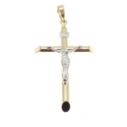 14K Yellow & White Gold Crucifix Cross Religious Charm Pendant