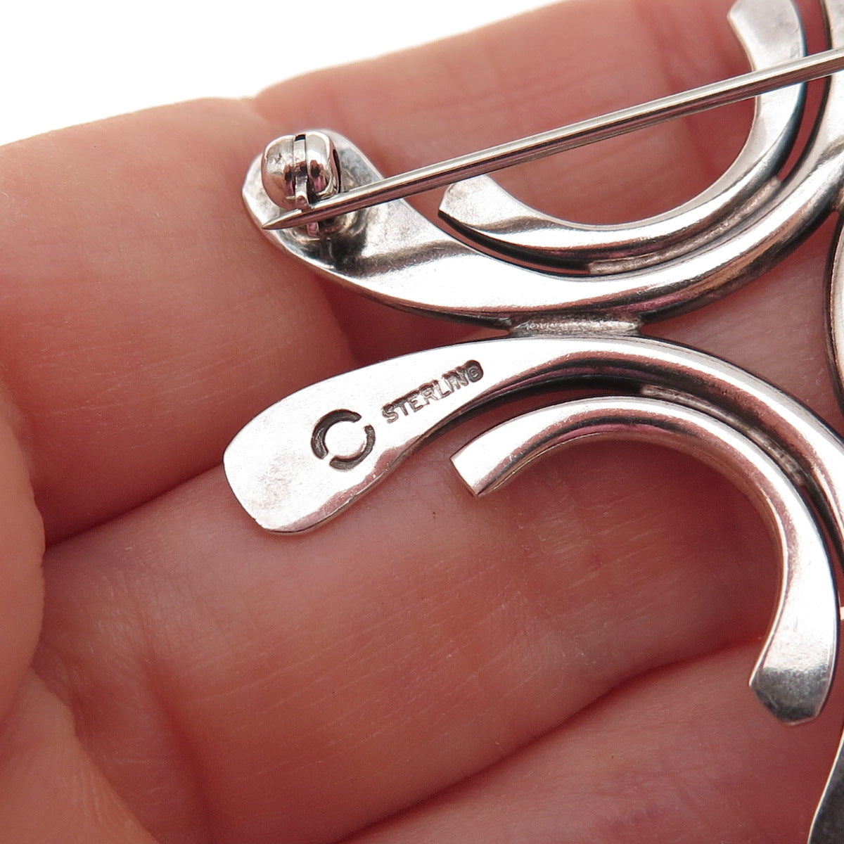 925 Sterling Silver Vintage Modernist Oxidized Pin Brooch