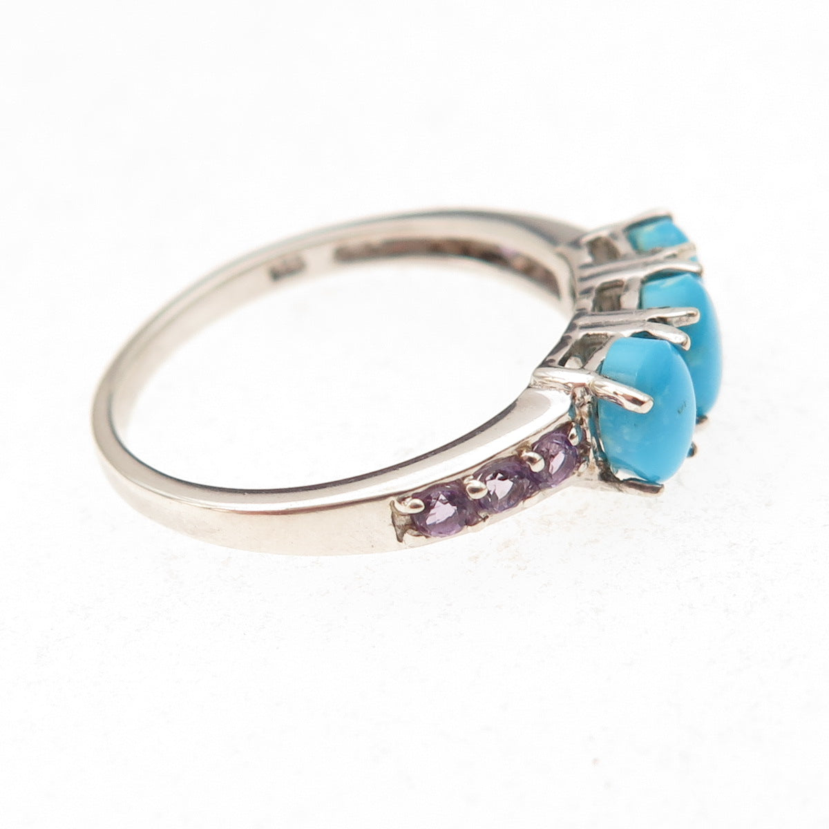 Chuck Clemency 925 Sterling Silver Real Turquoise & Amethyst Ring Size 8