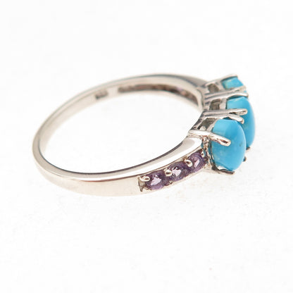 Chuck Clemency 925 Sterling Silver Real Turquoise & Amethyst Ring Size 8