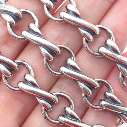 925 Sterling Silver Vintage XO Hugs & Kisses Chain Oxidized Necklace 16"
