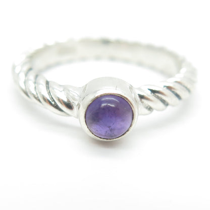 925 Sterling Silver Vintage Real Amethyst Gemstone Twisted Ring Size 8.5