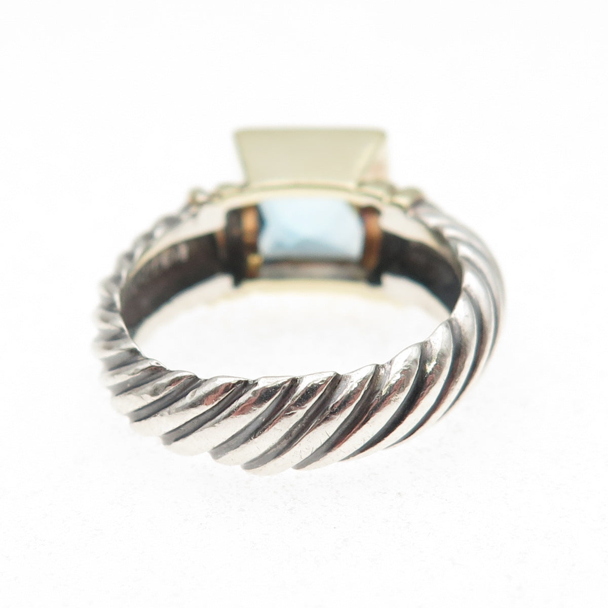 David Yurman 925 Sterling Silver 14K Gold Vintage Real Blue Topaz Ring Size 6.5