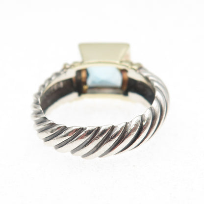 David Yurman 925 Sterling Silver 14K Gold Vintage Real Blue Topaz Ring Size 6.5