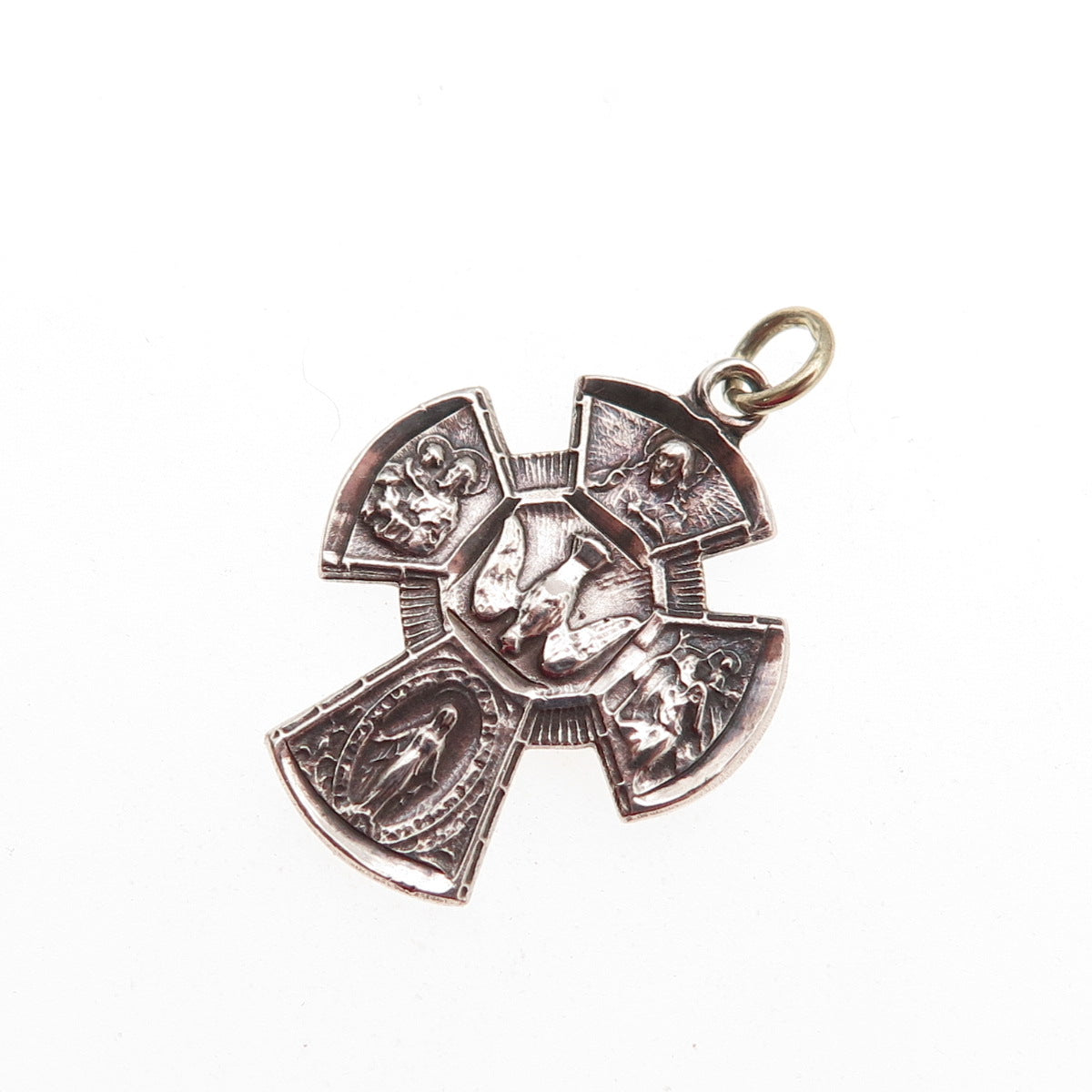 Chapel 925 Sterling Silver Antique Art Deco 4-Way Cross Oxidized Charm Pendant