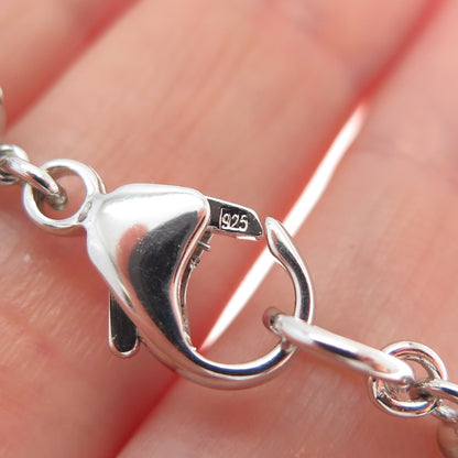 925 Sterling Silver Real Pearl & Tiger Eye Beaded Chain Necklace 16"