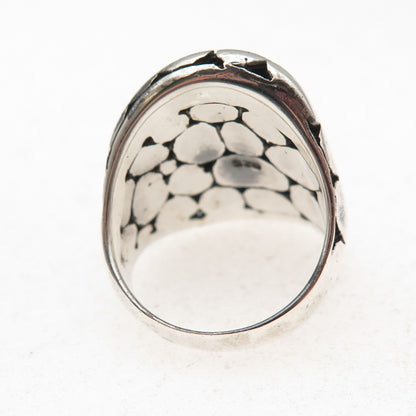925 Sterling Silver Vintage Modernist Kali Dotted Oxidized Ring Size 7