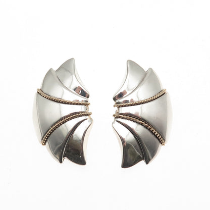 925 Sterling Silver 14K Gold Vintage Modernist Wing Earrings