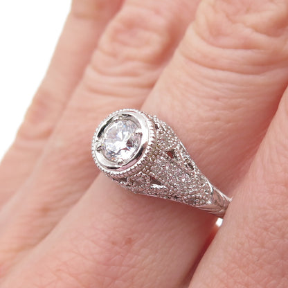 925 Sterling Silver Round-Cut C Z Engagement Ring Size 7