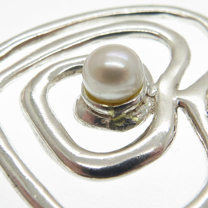 925 Sterling Silver Vintage Real Pearl Spiral Heart Pendant