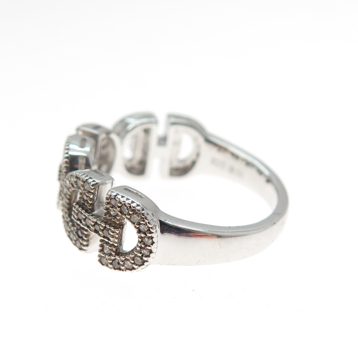 925 Sterling Silver Real Round-Cut Champagne Diamond Anchor Link Ring Size 6.25