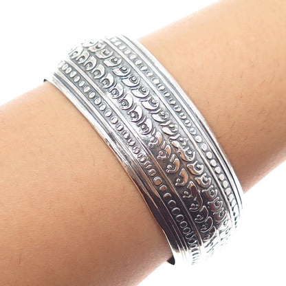 800 Silver Vintage Egypt Floral Oxidized Adjustable Cuff Bracelet 7.25"