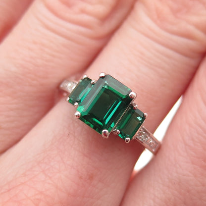 Sai 925 Sterling Silver Real Diamond & Chrome Diopside Ring Size 7