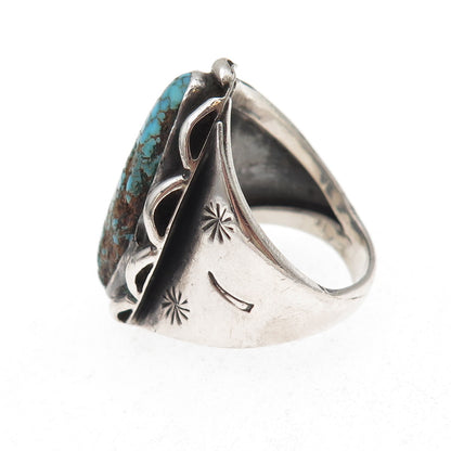 Old Pawn 925 Sterling Silver Vintage Peacock Turquoise Tribal Ring Size 10.25