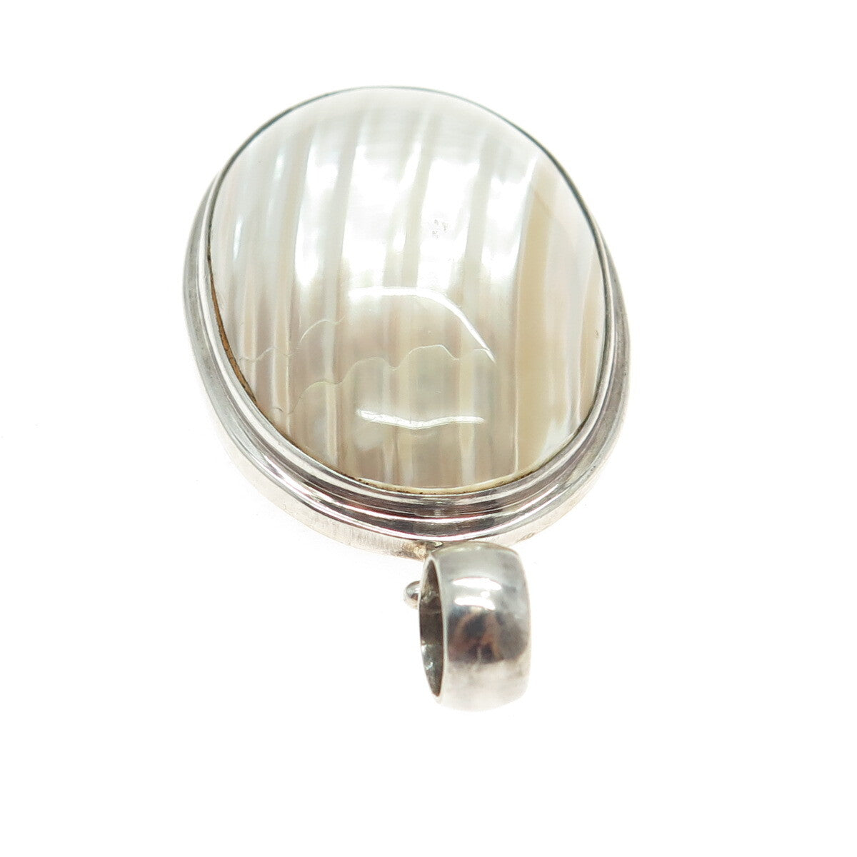 925 Sterling Silver Vintage Real Mother-of-Pearl Oval Pendant