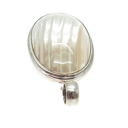 925 Sterling Silver Vintage Real Mother-of-Pearl Oval Pendant