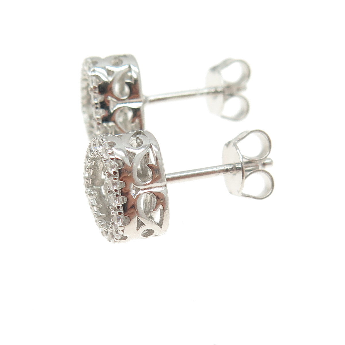925 Sterling Silver Round-Cut Shaped C Z Heart Stud Earrings