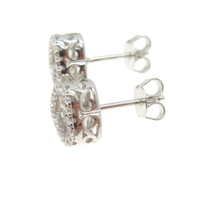 925 Sterling Silver Round-Cut Shaped C Z Heart Stud Earrings