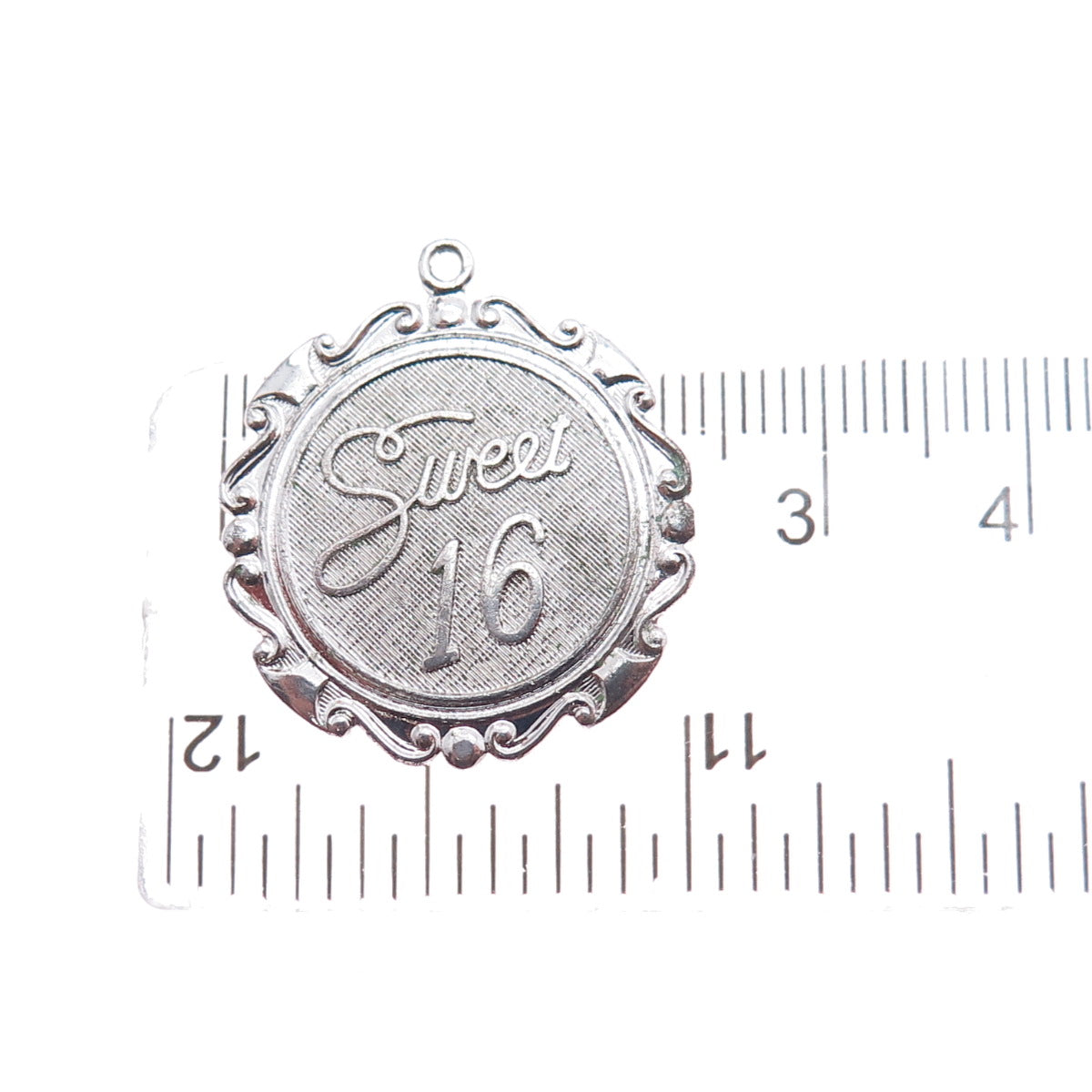 925 Sterling Silver Vintage Sweet 16 Oxidized Charm Pendant