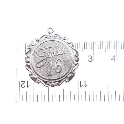 925 Sterling Silver Vintage Sweet 16 Oxidized Charm Pendant