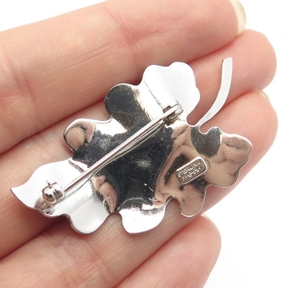 925 Sterling Silver Antique Carl Art Real Pearl Textured Leaf Pin Brooch